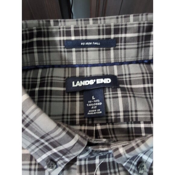Lands End Gray Plaid Tailored Fit Button Down Long Sleeve 16 1/2 No iron Twill - Picture 6 of 9